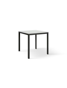 Set 2 Tavoli quadrati fissi bianco frassino gambe nere cucina bar ristorante 80x80x75 vista frontale