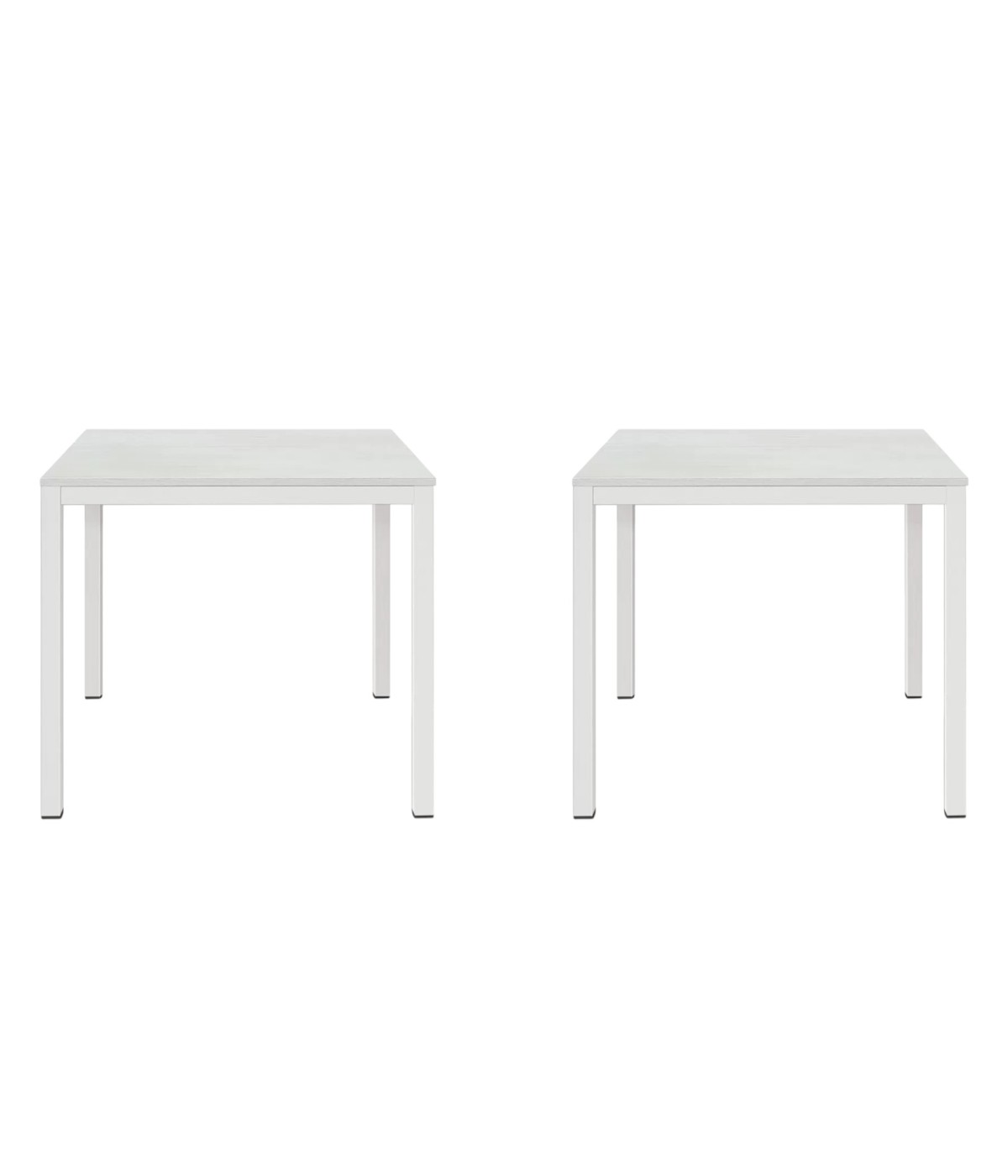 Set 2 Tavoli quadrati fissi bianco frassino gambe bianche cucina bar ristorante 80x80x75 vista frontale