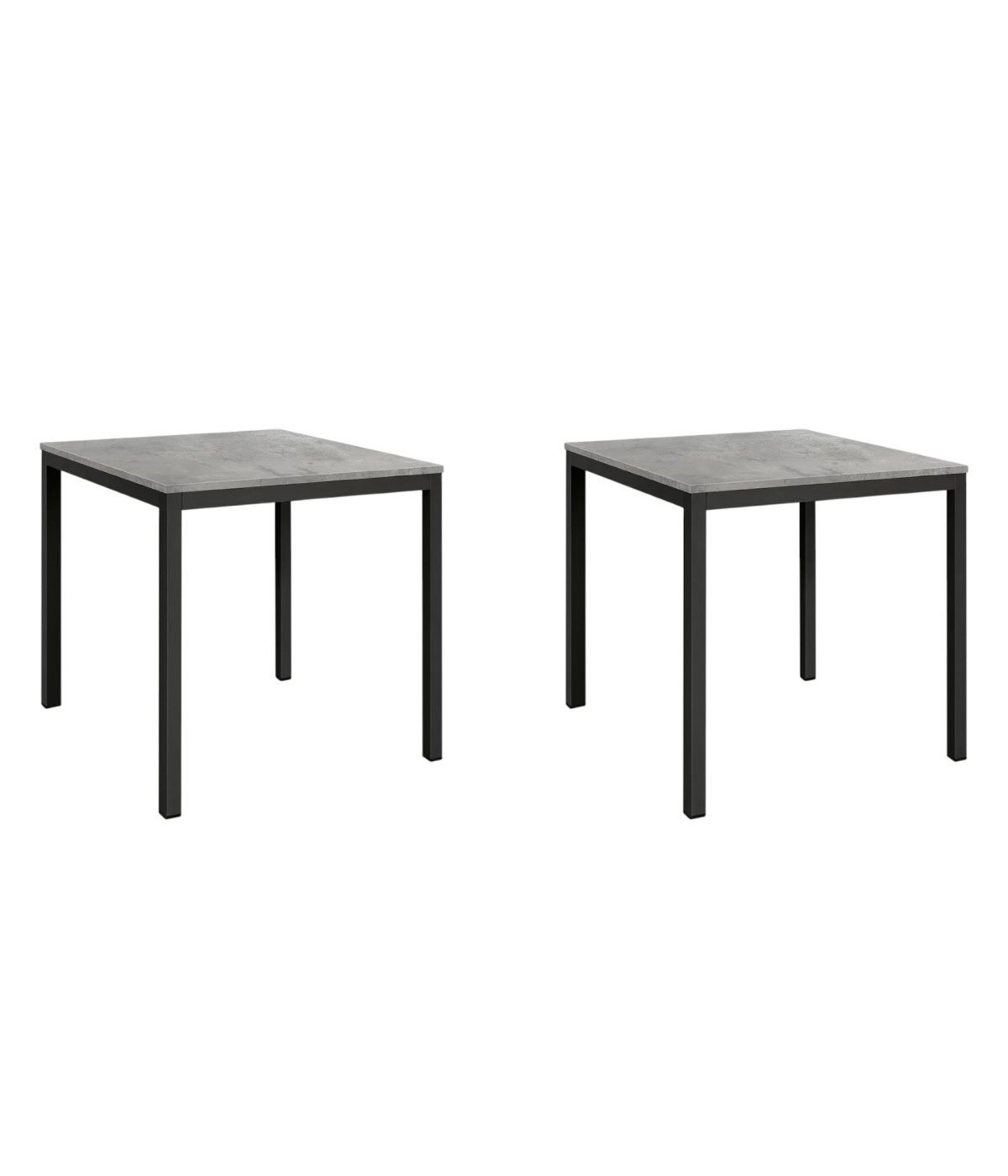 Set 2 Tavoli quadrati fissi grigio cemento gambe nere cucina bar ristorante 80x80x75 vista frontale