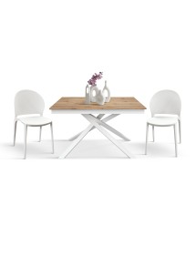 Tavolo moderno allungabile rovere rustico gambe bianche 120x80x76 140x80x76 160x90x76 vista frontale