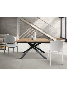 Tavolo moderno allungabile rovere rustico gambe nere 120x80x76 140x80x76 160x90x76 vista frontale