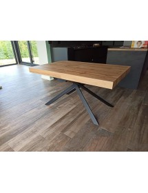 Tavolo moderno allungabile rovere rustico gambe nere 140x90x74 160x90x74 vista frontale