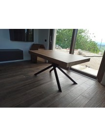 Tavolo moderno allungabile rovere rustico gambe nere 140x90x74 160x90x74 vista frontale