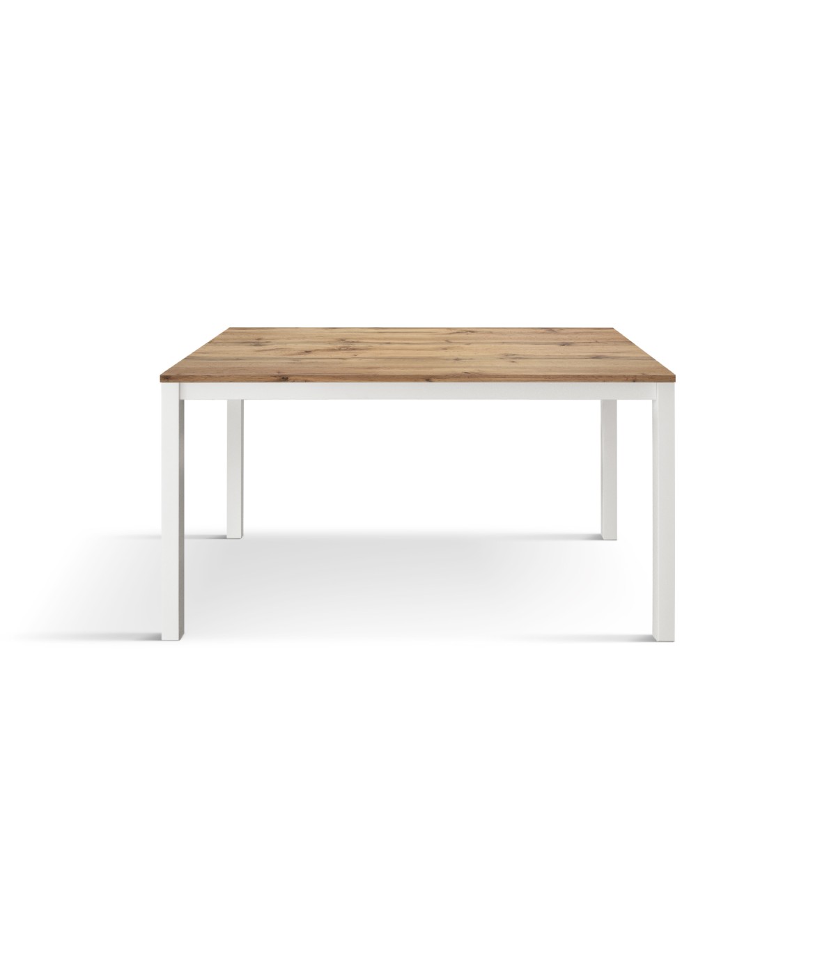 Tavolo moderno allungabile rovere rustico gambe bianche 120x80x75 140x80x75 160x90x75 vista frontale
