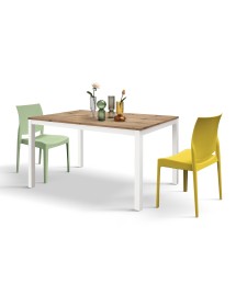 Tavolo moderno allungabile rovere rustico gambe bianche 120x80x75 140x80x75 160x90x75 vista frontale