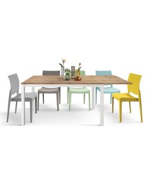 Tavolo moderno allungabile rovere rustico gambe bianche 120x80x75 140x80x75 160x90x75 vista frontale