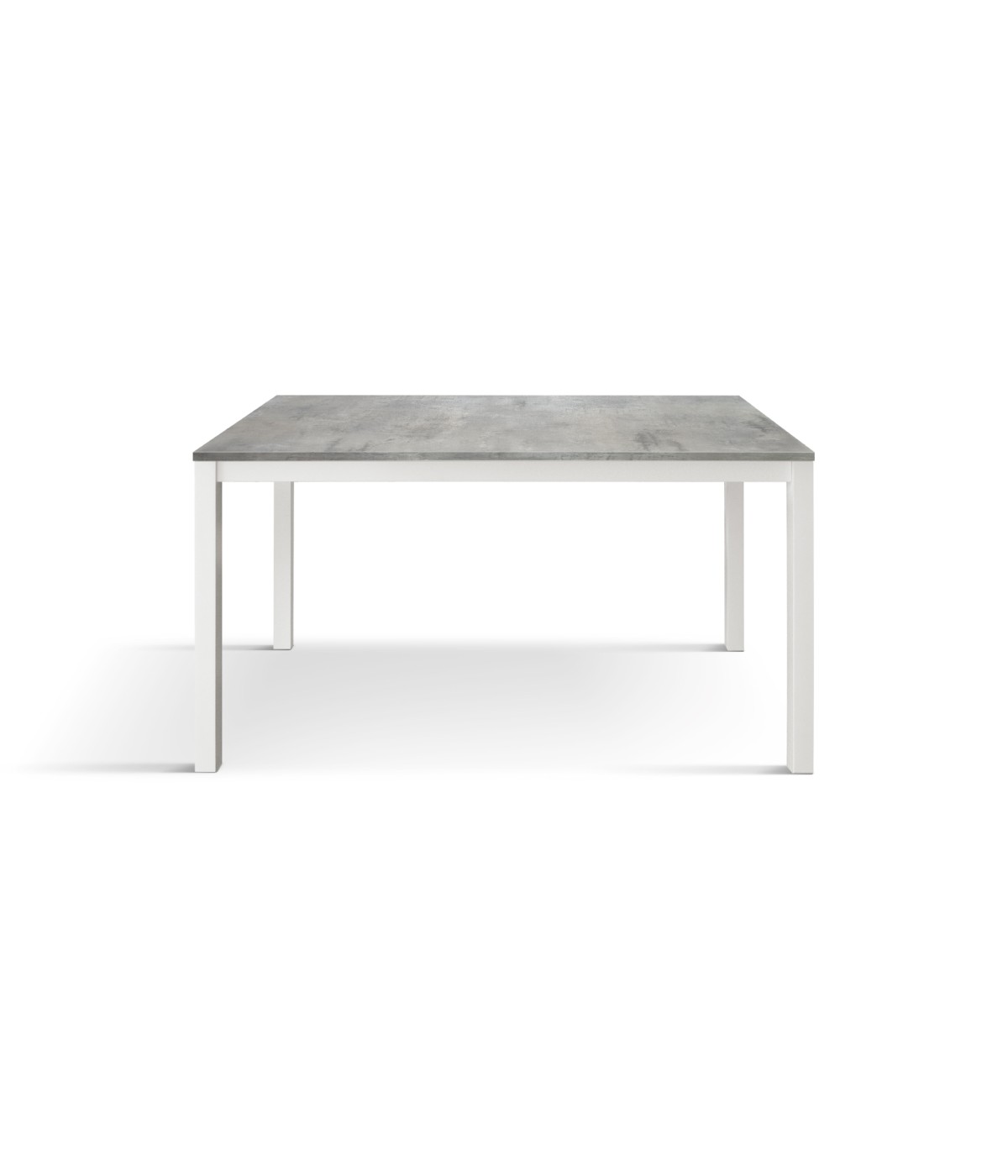 Tavolo moderno allungabile grigio cemento gambe bianche 120x80x75 140x80x75 160x90x75 vista frontale