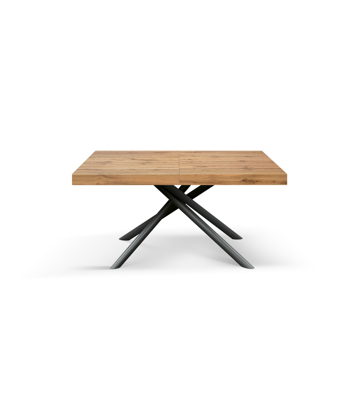 Tavolo moderno allungabile rovere rustico gambe tubolari nere 140x90x74 160x90x74 vista frontale