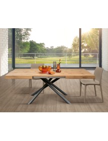 Tavolo moderno allungabile rovere rustico gambe tubolari nere 140x90x74 160x90x74 vista frontale