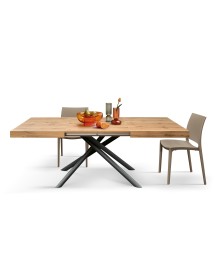 Tavolo moderno allungabile rovere rustico gambe tubolari nere 140x90x74 160x90x74 vista frontale