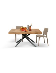 Tavolo moderno allungabile rovere rustico gambe tubolari nere 140x90x74 160x90x74 vista frontale
