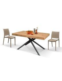 Tavolo moderno allungabile rovere rustico gambe tubolari nere 140x90x74 160x90x74 vista frontale