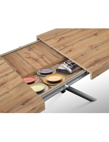 Tavolo moderno allungabile rovere rustico gambe tubolari nere 140x90x74 160x90x74 vista frontale