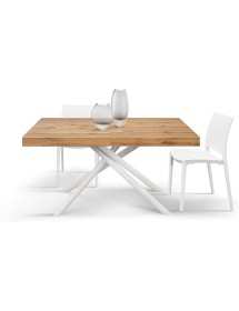 Tavolo moderno allungabile rovere rustico gambe tubolari bianche 140x90x74 160x90x74 vista frontale