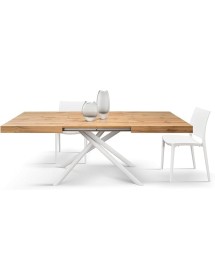 Tavolo moderno allungabile rovere rustico gambe tubolari bianche 140x90x74 160x90x74 vista frontale
