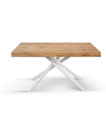 Tavolo moderno allungabile rovere rustico gambe tubolari bianche 140x90x74 160x90x74 vista frontale