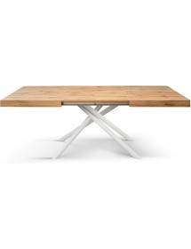 Tavolo moderno allungabile rovere rustico gambe tubolari bianche 140x90x74 160x90x74 vista frontale