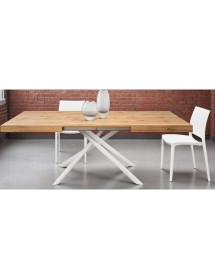 Tavolo moderno allungabile rovere rustico gambe tubolari bianche 140x90x74 160x90x74 vista frontale
