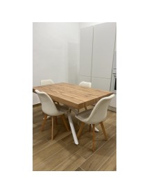 Tavolo moderno allungabile rovere rustico gambe tubolari bianche 140x90x74 160x90x74 vista frontale