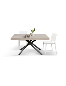 Tavolo moderno allungabile olmo perla gambe tubolari nere 140x90x74 160x90x74 vista frontale