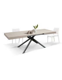 Tavolo moderno allungabile olmo perla gambe tubolari nere 140x90x74 160x90x74 vista frontale