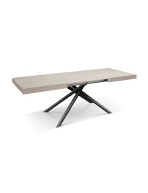 Tavolo moderno allungabile olmo perla gambe tubolari nere 140x90x74 160x90x74 vista frontale