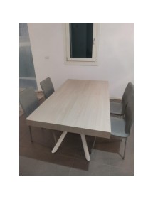 Tavolo moderno allungabile olmo perla gambe tubolari bianche 140x90x74 160x90x74 vista frontale