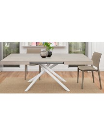 Tavolo moderno allungabile olmo perla gambe tubolari bianche 140x90x74 160x90x74 vista frontale