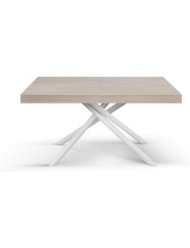 Tavolo moderno allungabile olmo perla gambe tubolari bianche 140x90x74 160x90x74 vista frontale