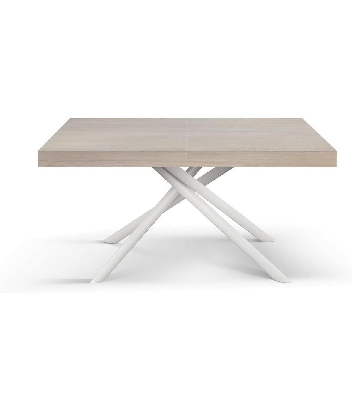 Tavolo moderno allungabile olmo perla gambe tubolari bianche 140x90x74 160x90x74 vista frontale