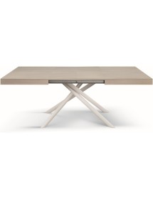 Tavolo moderno allungabile olmo perla gambe tubolari bianche 140x90x74 160x90x74 vista frontale