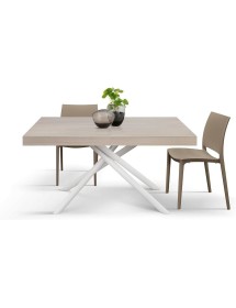 Tavolo moderno allungabile olmo perla gambe tubolari bianche 140x90x74 160x90x74 vista frontale