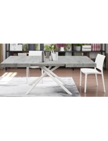 Tavolo moderno allungabile grigio cemento gambe tubolari bianche 140x90x74 160x90x74
