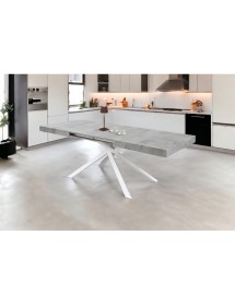 Tavolo moderno allungabile grigio cemento gambe tubolari bianche 140x90x74 160x90x74