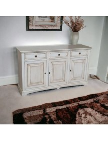 MADIA CREDENZA ARTE POVERA 3 PORTE LEGNO BIANCO ANTICATO 170x46x96 VISTA FRONTALE