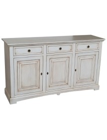 MADIA CREDENZA ARTE POVERA 3 PORTE LEGNO BIANCO ANTICATO 170x46x96 VISTA FRONTALE