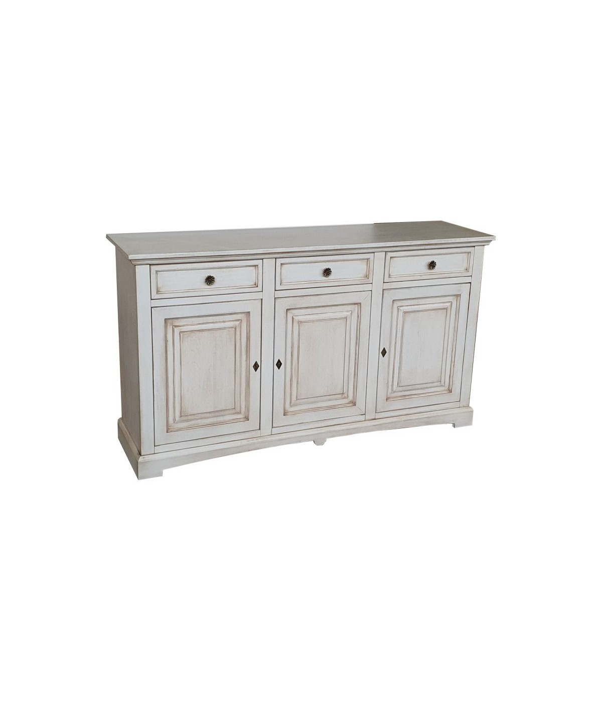 MADIA CREDENZA ARTE POVERA 3 PORTE LEGNO BIANCO ANTICATO 170x46x96 VISTA FRONTALE