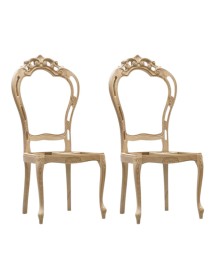 Set 2 sedie barocche intagliate Legno grezzo 56x50x110 vista frontale