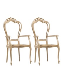 Set 2 poltrone barocche intagliate Legno grezzo 60x55x110 vista frontale