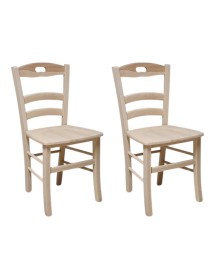 Set 2 sedie cucina classico Legno grezzo seduta legno 40x44x88 vista frontale