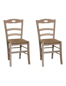 Set 2 sedie cucina classico Legno grezzo seduta paglia 40x44x88 vista frontale