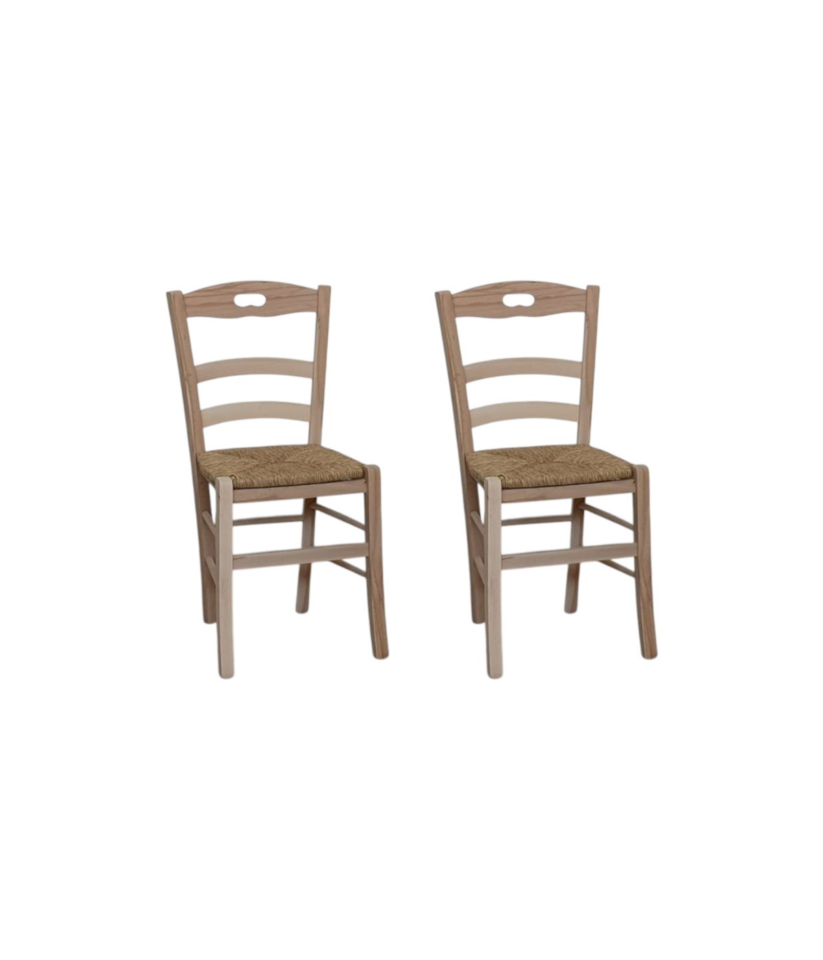 Set 2 sedie cucina classico Legno grezzo seduta paglia 40x44x88 vista frontale
