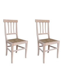 Set 2 sedie cucina classico Legno grezzo seduta paglia 40x44x88 vista frontale