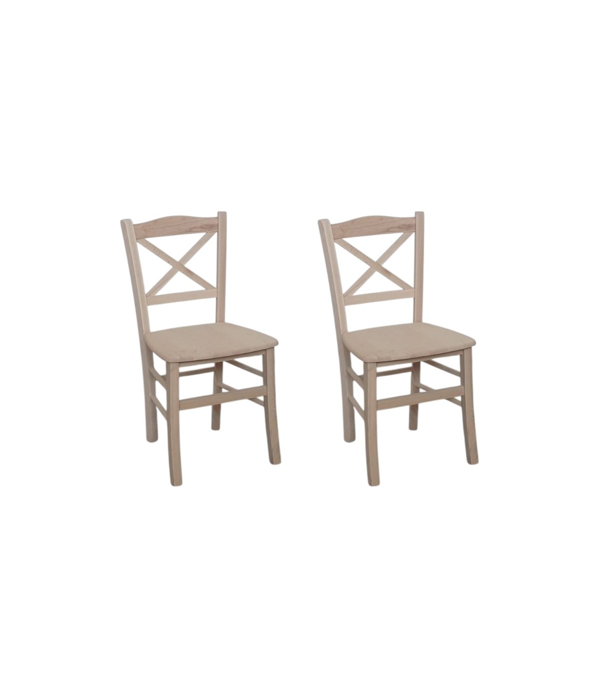 Set 2 sedie cucina classico Legno grezzo seduta legno 43x46x88 vista frontale