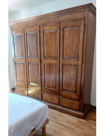 MOBILI 2G - Armadio 4 porte classico in legno tinta noce 234x61x221