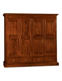 MOBILI 2G - Armadio 4 porte classico in legno tinta noce 234x61x221