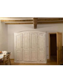 ARMADIO SHABBY 4 ANTE LEGNO ABETE BIANCO ANTICATO 231X63X219 VISTA FRONTALE