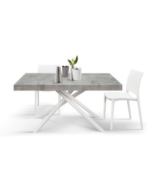 Tavolo moderno allungabile grigio cemento gambe tubolari bianche 140x90x74 160x90x74