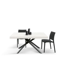 Tavolo moderno allungabile bianco frassino gambe tubolari nere 140x90x74 160x90x74 vista frontale