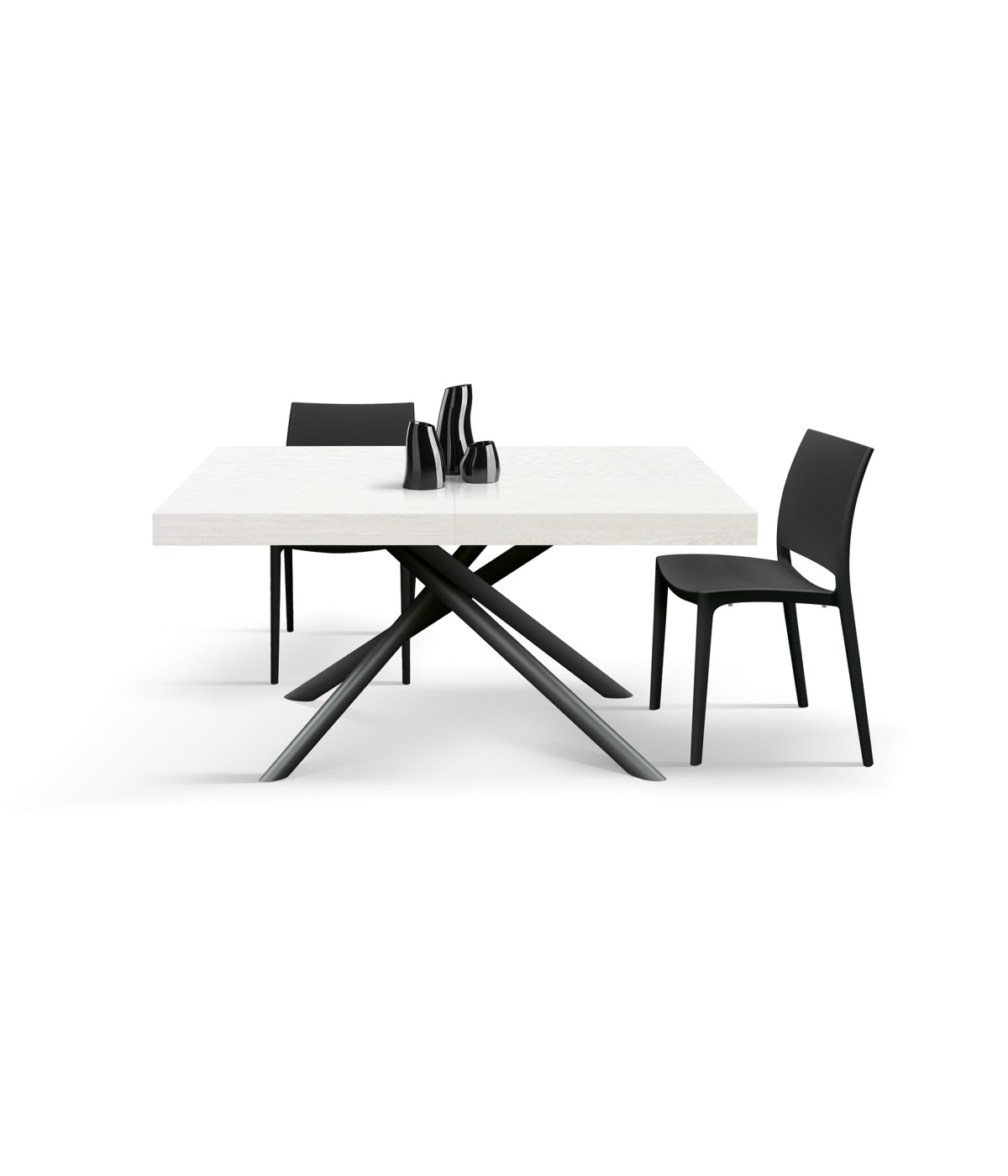 Tavolo moderno allungabile bianco frassino gambe tubolari nere 140x90x74 160x90x74 vista frontale